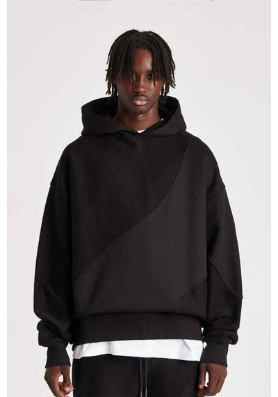 Daily Paper Yumuşak Dokulu Organik Pamuklu Split Cut And Sew Kapşonlu Sweatshirt Siyah