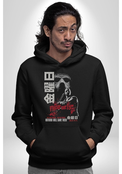 13. Cuma Korku Film Kadın Erkek Siyah Kapüşonlu Sweatshirt Hoodie Siyah