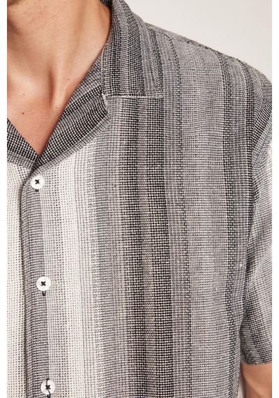 Tudors Relax Fit Oversize Dökümlü Rahat Kalıp Çizgili Keten Efekt Erkek Gömlek-33309 Çok Renkli