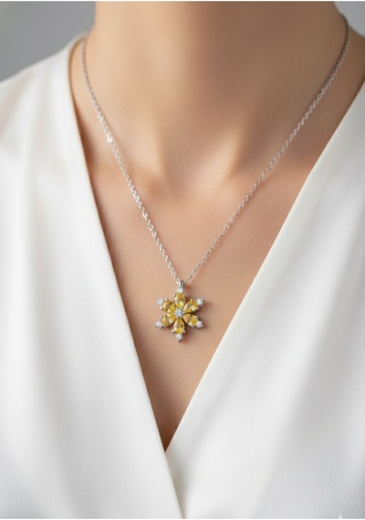 Çekirdekjewelry 925 Ayar Gümüş Kamelya Çiçeği Kolye Gri