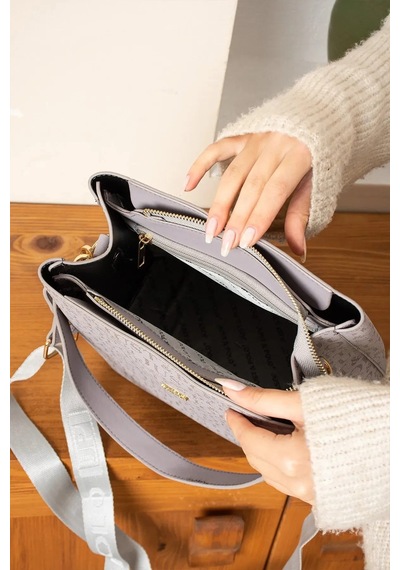 Just Polo Kadın Monogram Baskılı El Ve Omuz Çantası Ebat 25 X 25 GRİ