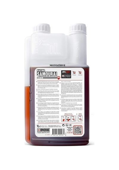Ipone Samourai Racing 2t Esterli %100 Sentetik Strawberry Çilek Kokulu Yağ 1 Litre, Samurai