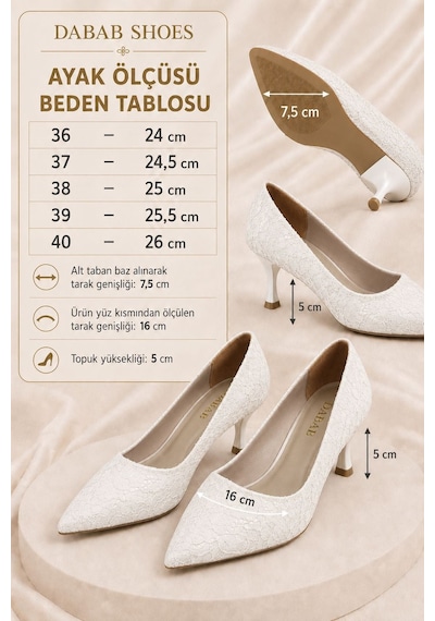 Dabab Shoes Leyla Kadın Beyaz Sivri Burun Dantel Desenli 5 Cm İnce Topuklu Stiletto Ayakkabı Dabab Shoes Leyla Kadın Beyaz Sivri Burun Dantel Desenli 5 Cm İnce Topuklu Stiletto Ayakkabı
