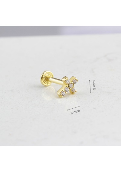 Glorria Altın Haç Tragus Piercing Sarı