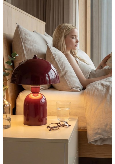 Luna Abajur, Bohem Masa Lambası Ve Salon Oturma Odası Aydınlatması - Bordo - 25 Cm Modern Dekoratif Masa Lambas