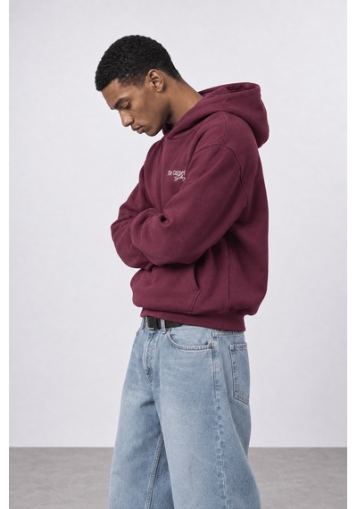 Respire Erkek Carpet Patch Detaylı Oversize Hoodie Bordo