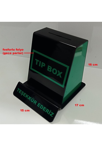 Tip Box Bahşiş Kutusu, Sadaka Kutusu ve Kumbara Yeşil-Siyah Pleksi