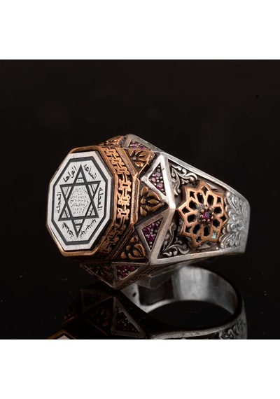 David Of Star Solomon Tılsım Yüzüğü - 925 Ayar Gümüş Erkek Yüzüğü Gümüş