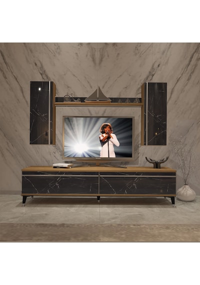 Decoraktiv Eko 7 Mdf Std Silver Tv Ünitesi Tv Sehpası Pera - Siyah Mermer