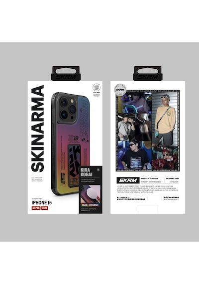 Apple Uyumlu iPhone 15 Pro Kılıf Skinarma Holografik Standlı Deri Görünümlü Kira Kobai Kapak Colorful