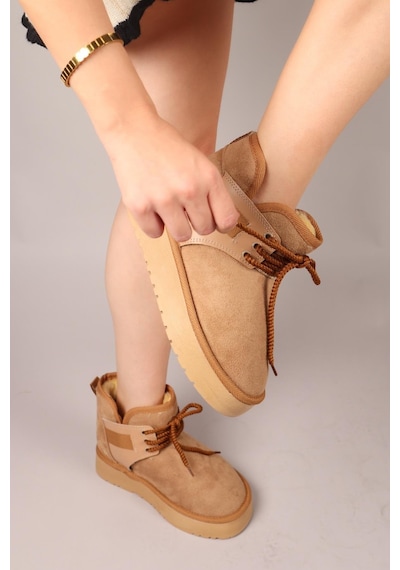 Puff İçi Suni Kürklü Süet Bot Camel-8311 Camel