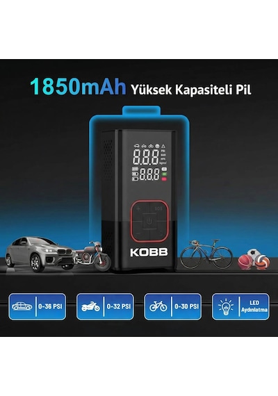 Kobb Kb412 Li-ion Şarjlı 150 Psı Dijital Göstergeli Akıllı Lastik Şişirme Pompası+ Powerbank + Sos +