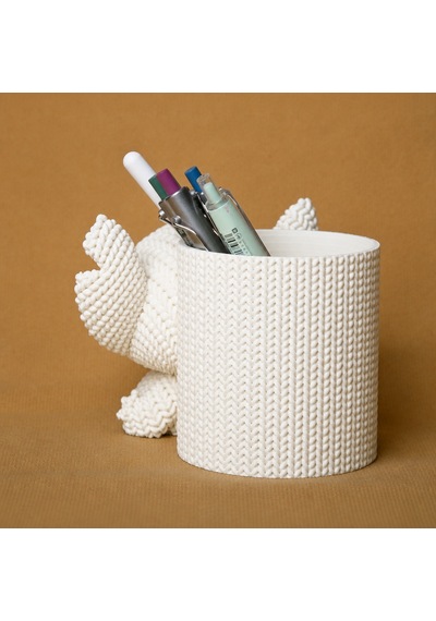 3d Baskı Knitted Kalemlik - Sevimli Karakterli Masaüstü Kalem Organizeri-beyaz Çok Renkli
