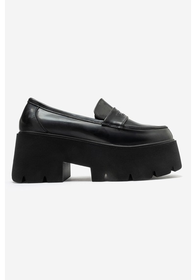 Luvi Shoes Santıa Siyah Mat Rugan Kadın Kalın Tabanlı Loafer Ayakkabı