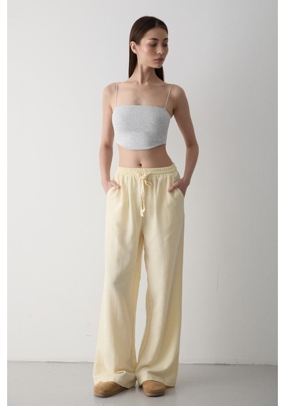 Sarı Beli Lastikli Bol Paça Pantolon Sarı