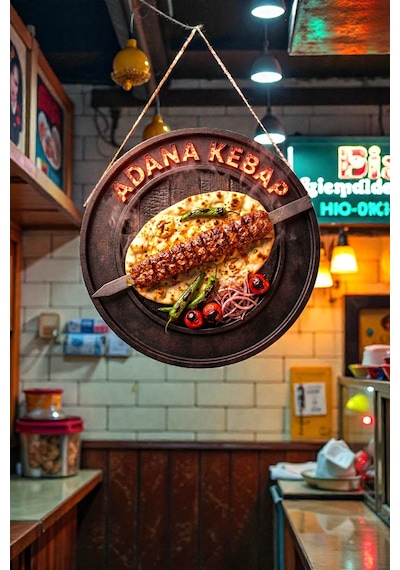 Adana Kebap Görselli İpli Mdf Ahşap Kapı Duvar Süsü, Restoran Dekoratif Tablo