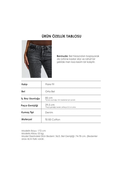 Itsbasic Kadın Kot Füme 4s6-14 Sln05 Mide Rise Flare Fit Süper Esnek Kumaş İç Boy 83cm Denim Jean