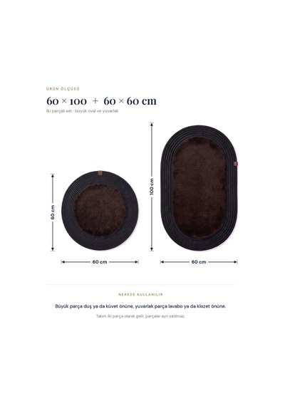 Banyo Paspası Takımı 60x100+60x60 Cm Düz Acı Kahve & Siyah