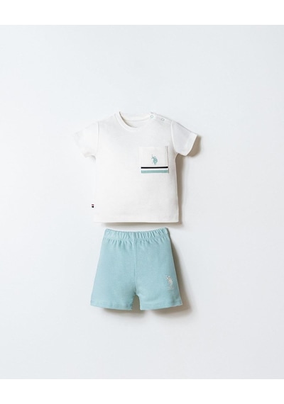 U.S. Polo Assn. U.s. Polo Assn Erkek Bebek 2 Li Şort T-şhirt Takım Beyaz-su Yeşili-2253 Yeşil