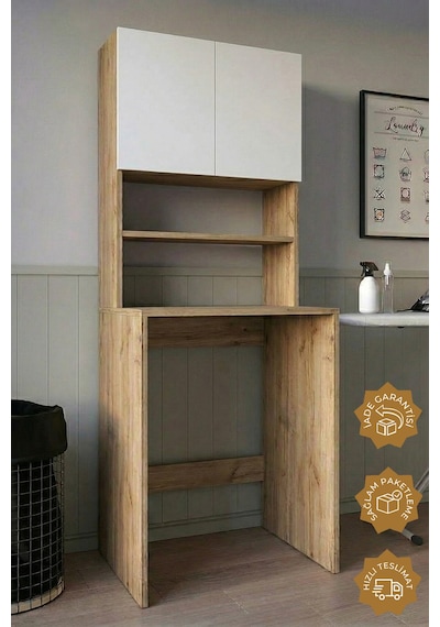 Teta Home Çamaşır Makinesi Dolabı + Kapaklı Kiler Dolabı Atlantik Çam - Beyaz Teta Home Çamaşır Makinesi Dolabı + Kapaklı Kiler Dolabı Atlantik Çam - Beyaz