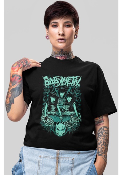 Sevbano Babymetal Rock Metal Müzik Grubu Baskılı Unisex Oversize Tişört Siyah