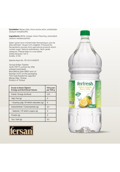 Ferfresh Beyaz Sirke 2 Lt Pet Limon Aromalı X 3 Adet