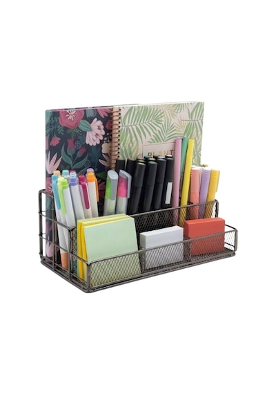 Temel Nikel Metal Mesh Masaüstü Organizer Çok Bölmeli 27x14x11 Cm 9515b