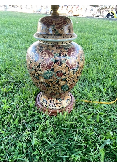 Çiçek Motifli Porselen Abajur 65 CM