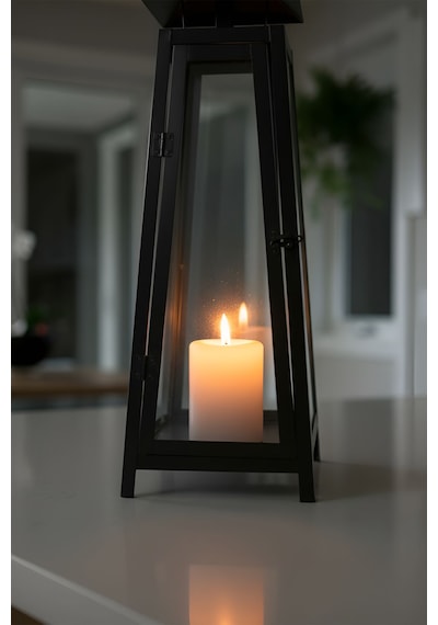 Eliza Metal Mumluk Şamdan - Askılı Cam Panelli Dekoratif 60 Cm Siyah Fener