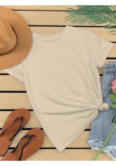 Unisex Üç Kalpli Tasarım Basklı Tshirt Bej