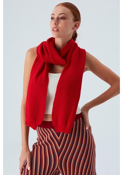 Peraluna Nomı Scarf Selanik Örgü Kaşmir Karışımlı Yumuşak Kadın Triko Atkı - Kırmızı Kırmızı