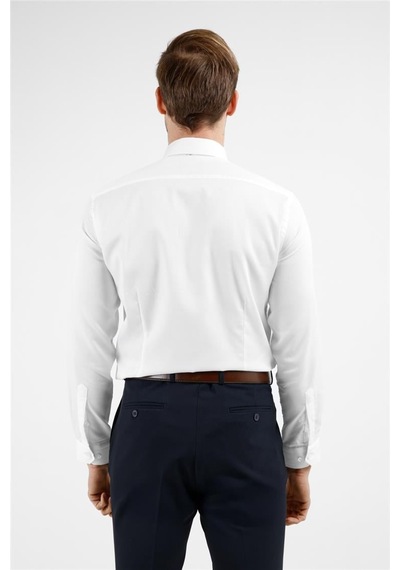 İmza Beyaz Uzun Kol Sert Yaka Kendinden Desenli Pamuk Slim Fit Gömlek 1004255201 M