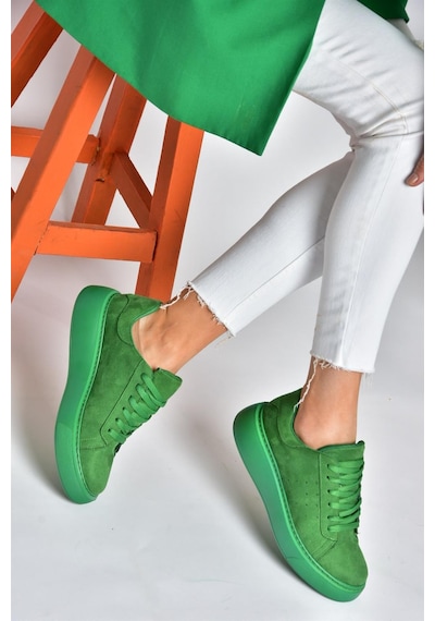 Fox Shoes P602045002 Yeşil Süet Kadın Spor Ayakkabı Sneakers Yeşil
