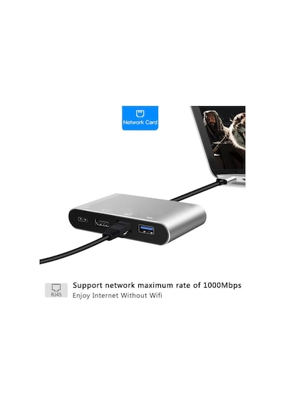 4In1 Type C To Usb 3.0 + Hdmi + Gigabit Ethernet + Type-C Adaptör (539269031)