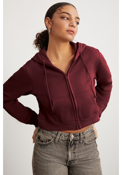 Grimelange Delıa Kadın Crop İçi Polarlı Fermuarlı Organik Pamuklu Kapüsonlu Kordonlu Bordo Sweatshirt Bordo Grimelange Delıa Kadın Crop İçi Polarlı Fermuarlı Organik Pamuklu Kapüsonlu Kordonlu Bordo Sweatshirt Bordo