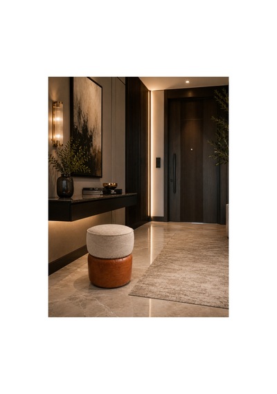 Özel Yuvarlak Hakiki Deri Puf Şıklığıyla Ortamın Havasını Değiştirir Taba&bej - 878146392 Taba&bej