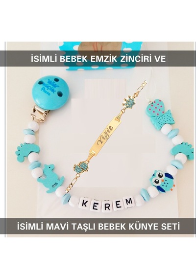 Sahi Aksesuar İsimli Bebek Emzik Zinciri Ve İsimli Bebek Künye Seti Bezyı634 Çok Renkli