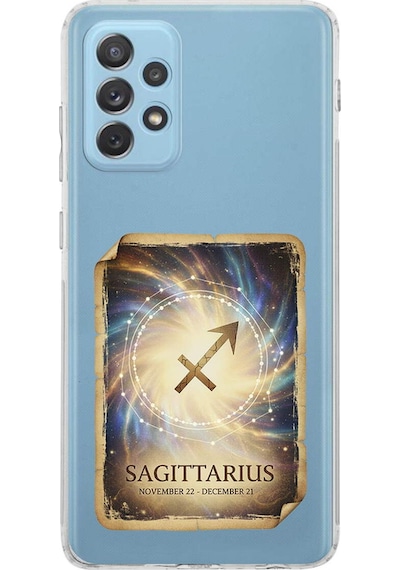 Samsung Galaxy A72 İle Uyumlu Burç Kartları Yay Tasarımlı Şeffaf Silikon Kılıf Şeffaf