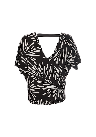 Ysatis Oversize V Yaka Kısa Kol Crop Bluz - Yazlık Siyah