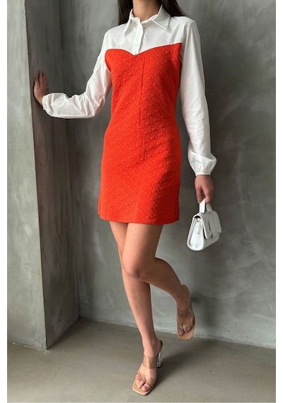 Verymoda Kol Ve Göğüs Üstü Poplin Diz Üstü Elbise Vmf1139 Oranj