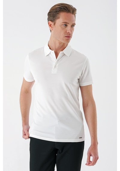 Efor Slim Fit Düğmeli Polo Yaka Pamuklu Beyaz Tişört Ts 879 Beyaz