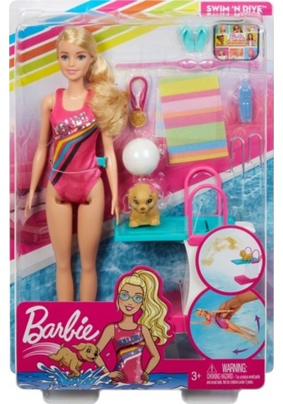 Barbie Seyahatte Yüzücü Barbie Oyun Seti - 30 Cm Bebek Dalış Taht