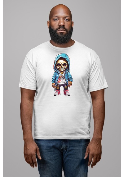 Hiphop Kurukafa Hoodie Unisex Unisex Beyaz Organik Baskılı T-shirt Penye Yüksek Kalite Beyaz