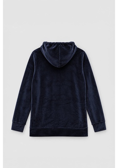 Markapia Kadın Kapüşonlu Cepli Yumuşak Kadife Dokulu Sweatshirt Lacivert