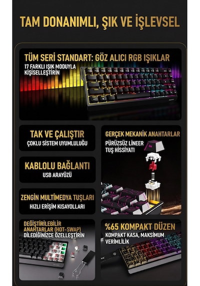 Nk68v2 Hot Swap Kablolu Mekanik Oyun Klavyesi- Red Switch-bilek Askılı