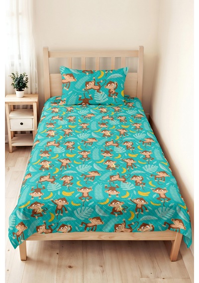 Evimde Bambaşka Sevimli Maymunlar Turkuaz Çocuk Odası Tek Kişilik Pike Takımı-tropikal Yeşil 160x220 CM Yatak Örtüsü Evimde Bambaşka Sevimli Maymunlar Turkuaz Çocuk Odası Tek Kişilik Pike Takımı-tropikal Yeşil 160x220 CM Yatak Örtüsü
