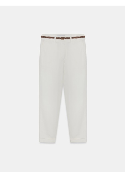 Dilvin 72664 Kemerli Chıno Pantolon-beyaz