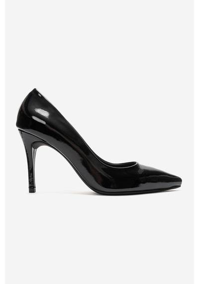 Luvi Shoes Morıel Siyah Rugan Hakiki Deri Kadın Topuklu Ayakkabı Rugan Siyah