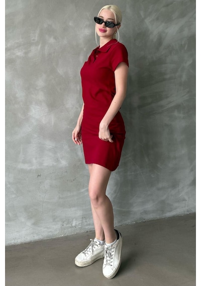 Madmext Bordo Düğmeli Polo Yaka Kadın Elbise Mg2305 Bordo