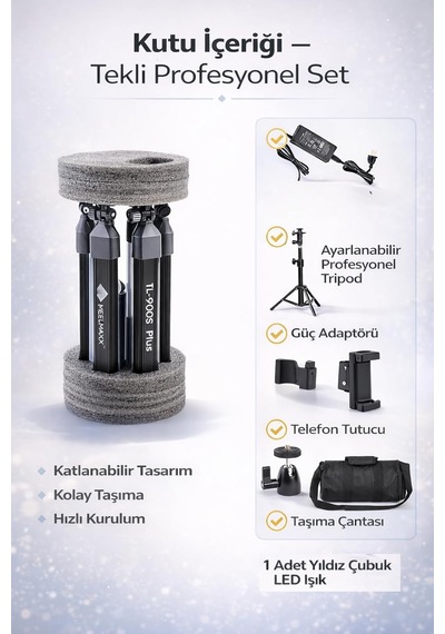 Yıldız Çubuk Led Işık Ürün Çekim Canlı Yayın Tam Profesyonel 2.10cm Trpod Ayak Çekim Işığı Beyaz
